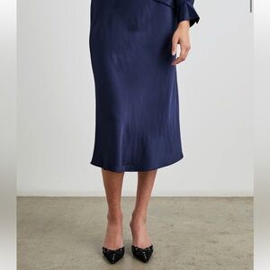 Rails Navy Blue Anya Midi Satin Skirt NWT
